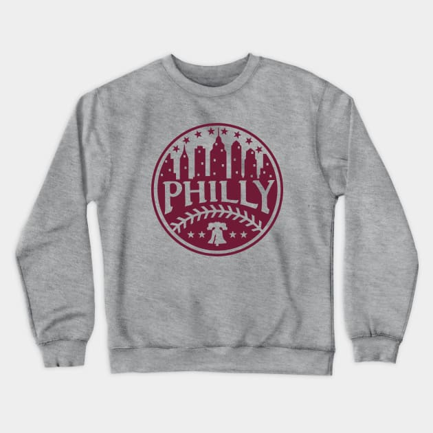 Retro Vintage Philadelphia Baseball Old School Red Philly City Skyline Crewneck Sweatshirt by TeeCreations